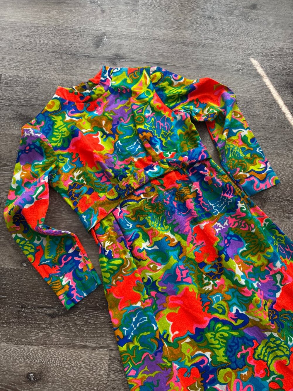 Vintage 1960s Psychedelic Maxi Dress | Rare Neon Flower Power Hippie Print M